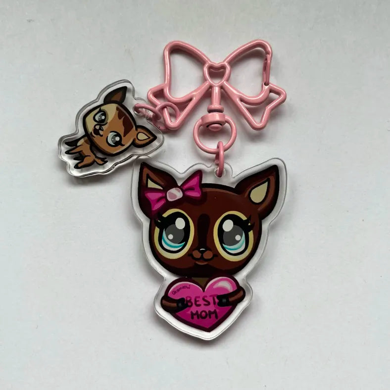 LPS Mom and Baby Deer Fawn Keychains 3583 & 3584