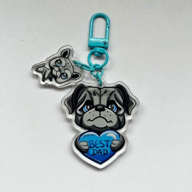 LPS Dad and Baby Bulldog Puppy Keychain 508